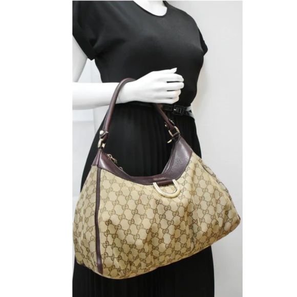 💯 AUTHENTIC GUCCI Canvas D-Ring Shoulder Bag - Picture 7 of 8